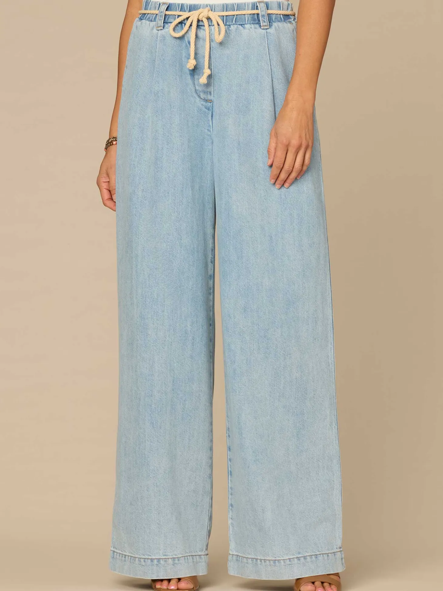 "Ab"leisure Skyrise Pleated Spade Pocket Wide Leg Jeans with Rope Belt