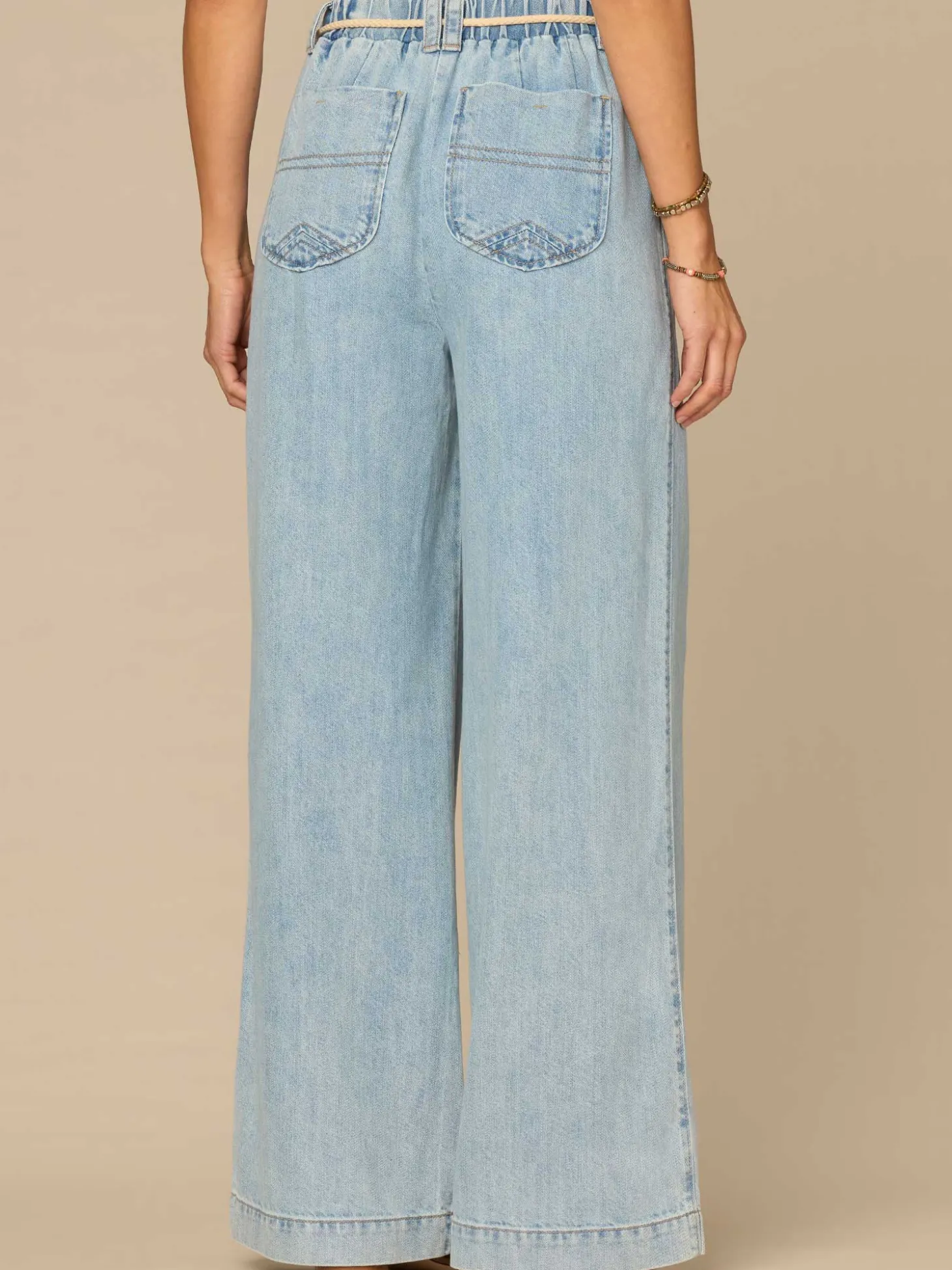 "Ab"leisure Skyrise Rope Belt Pleated Petite Wide Leg Jeans