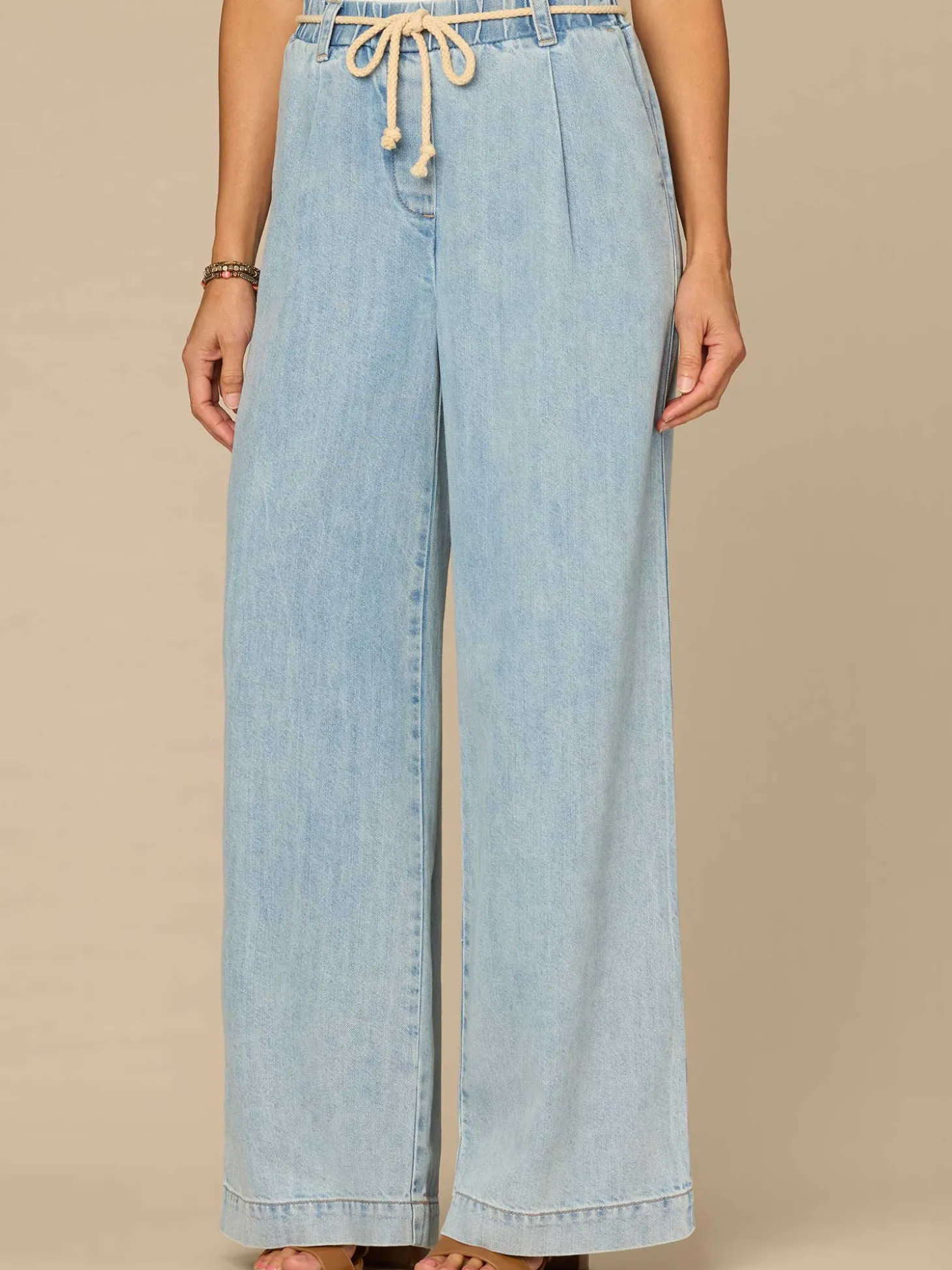 "Ab"leisure Skyrise Rope Belt Pleated Petite Wide Leg Jeans
