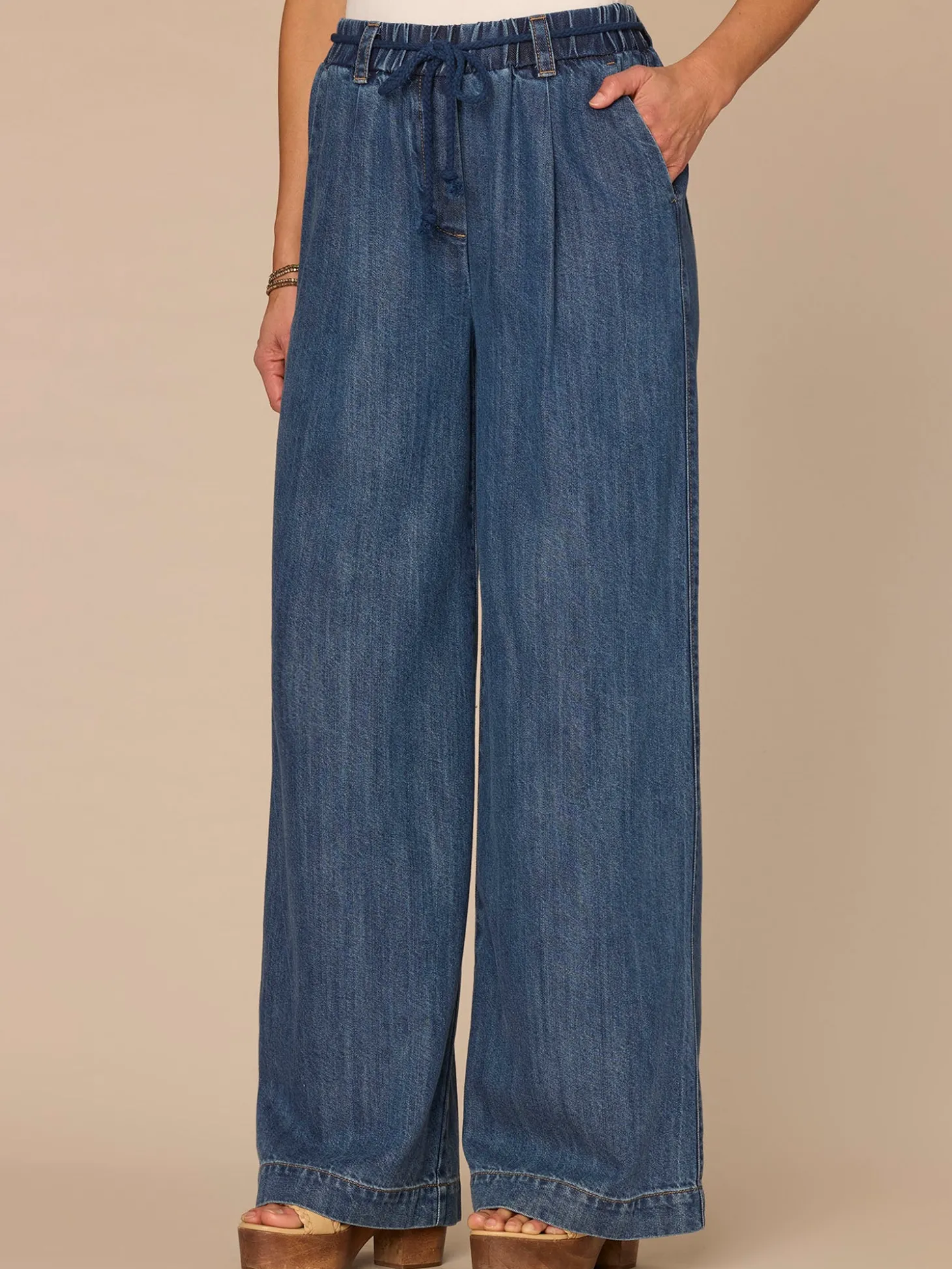 "Ab"leisure Skyrise Rope Tie Belt Spade Pocket Pleated Wide Leg Jeans