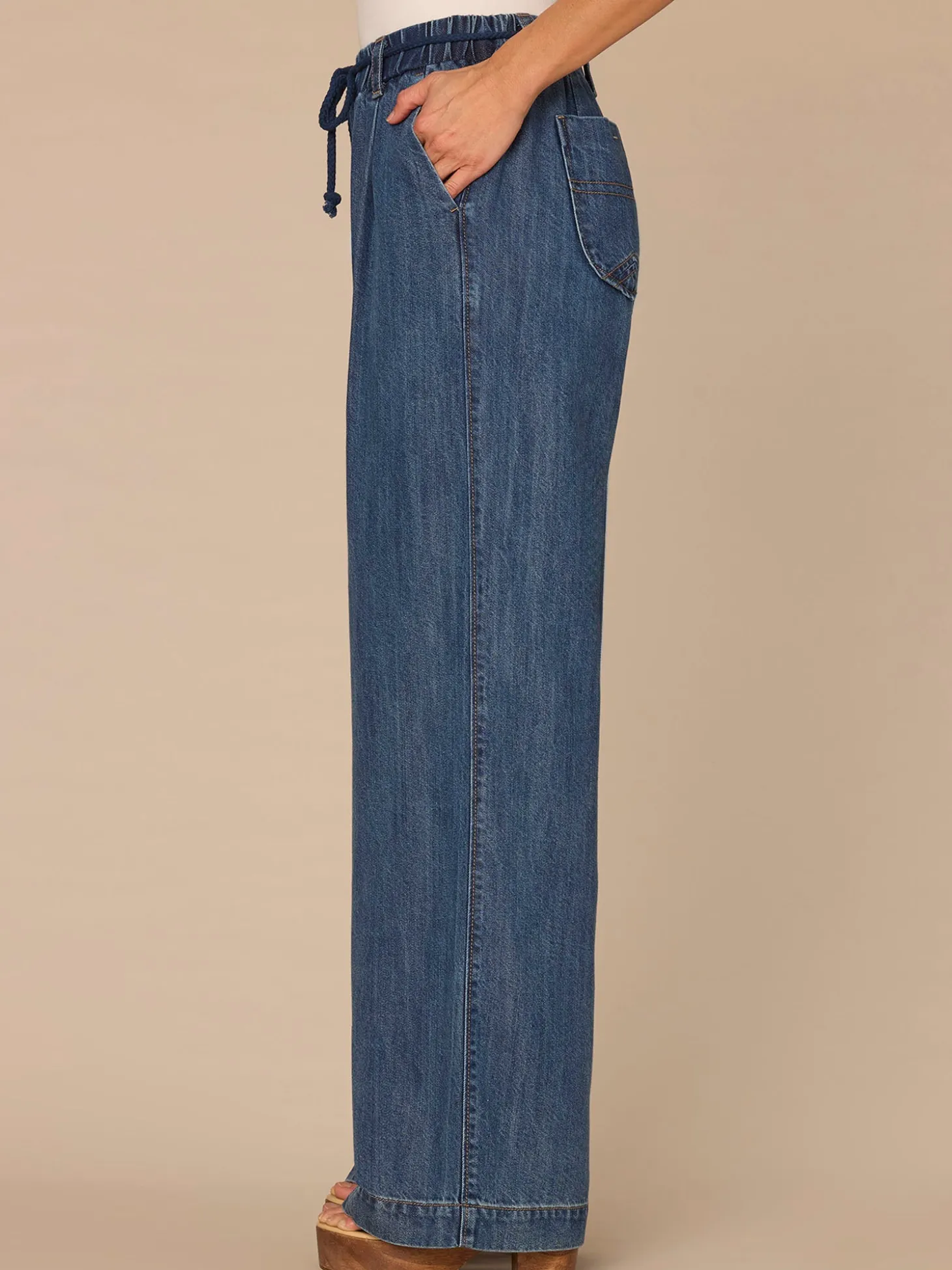 "Ab"leisure Skyrise Tie Belt Spade Pocket Pleated Petite Wide Leg Jean