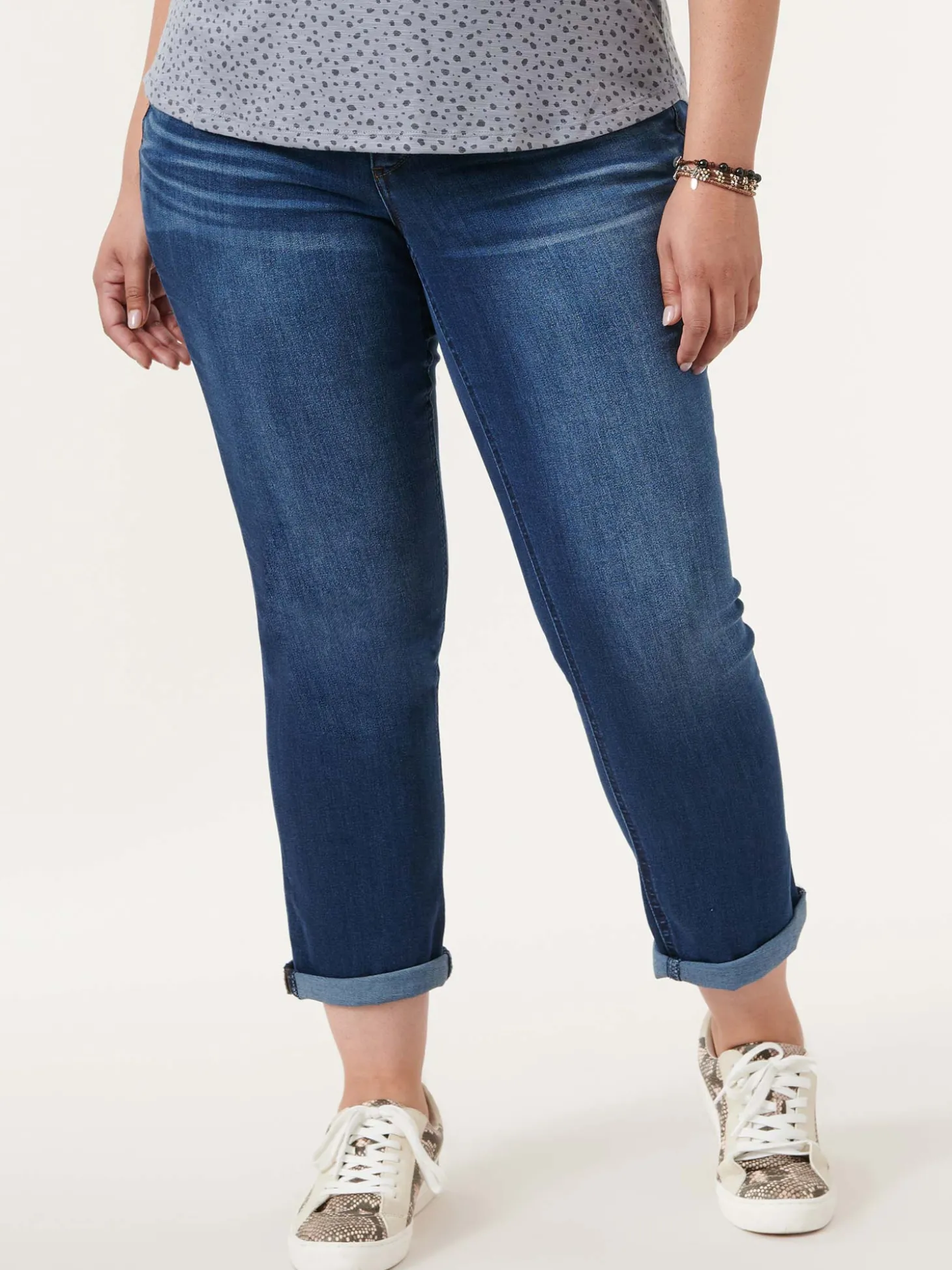 "Ab"solution® Blue Denim Cuffed Plus Girlfriend Jeans
