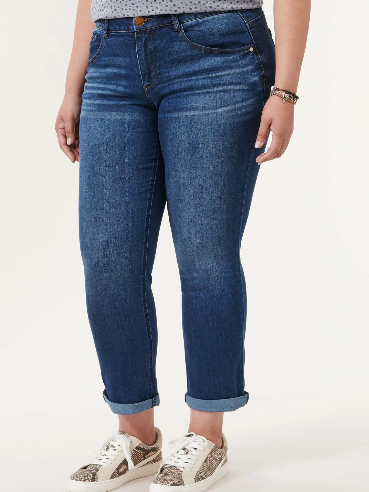 "Ab"solution® Blue Denim Cuffed Plus Girlfriend Jeans