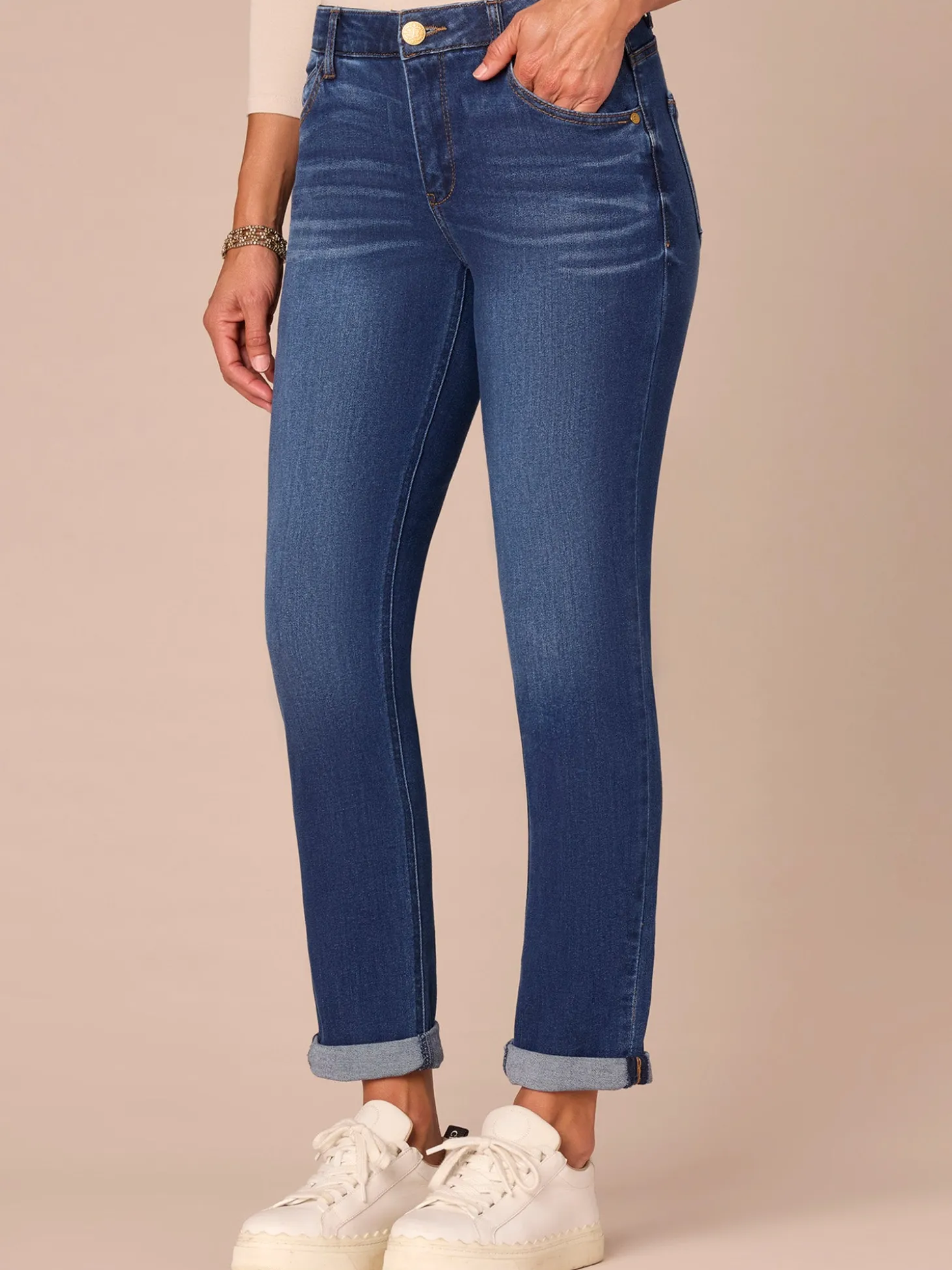"Ab"solution® Cuffed Blue Denim Girlfriend Jean