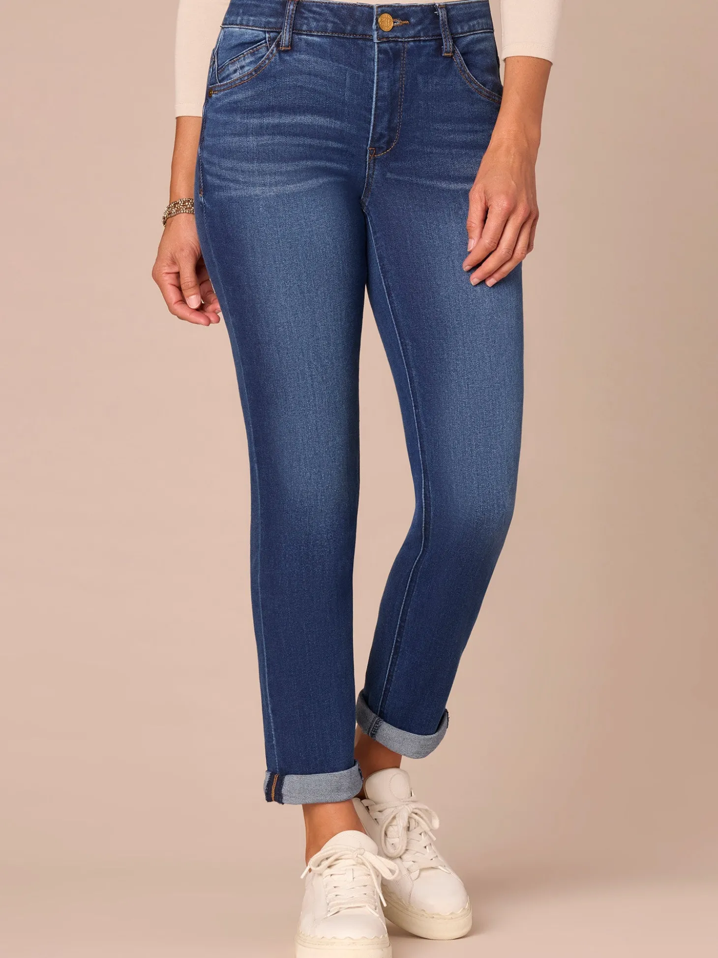 "Ab"solution® Cuffed Blue Denim Girlfriend Jean