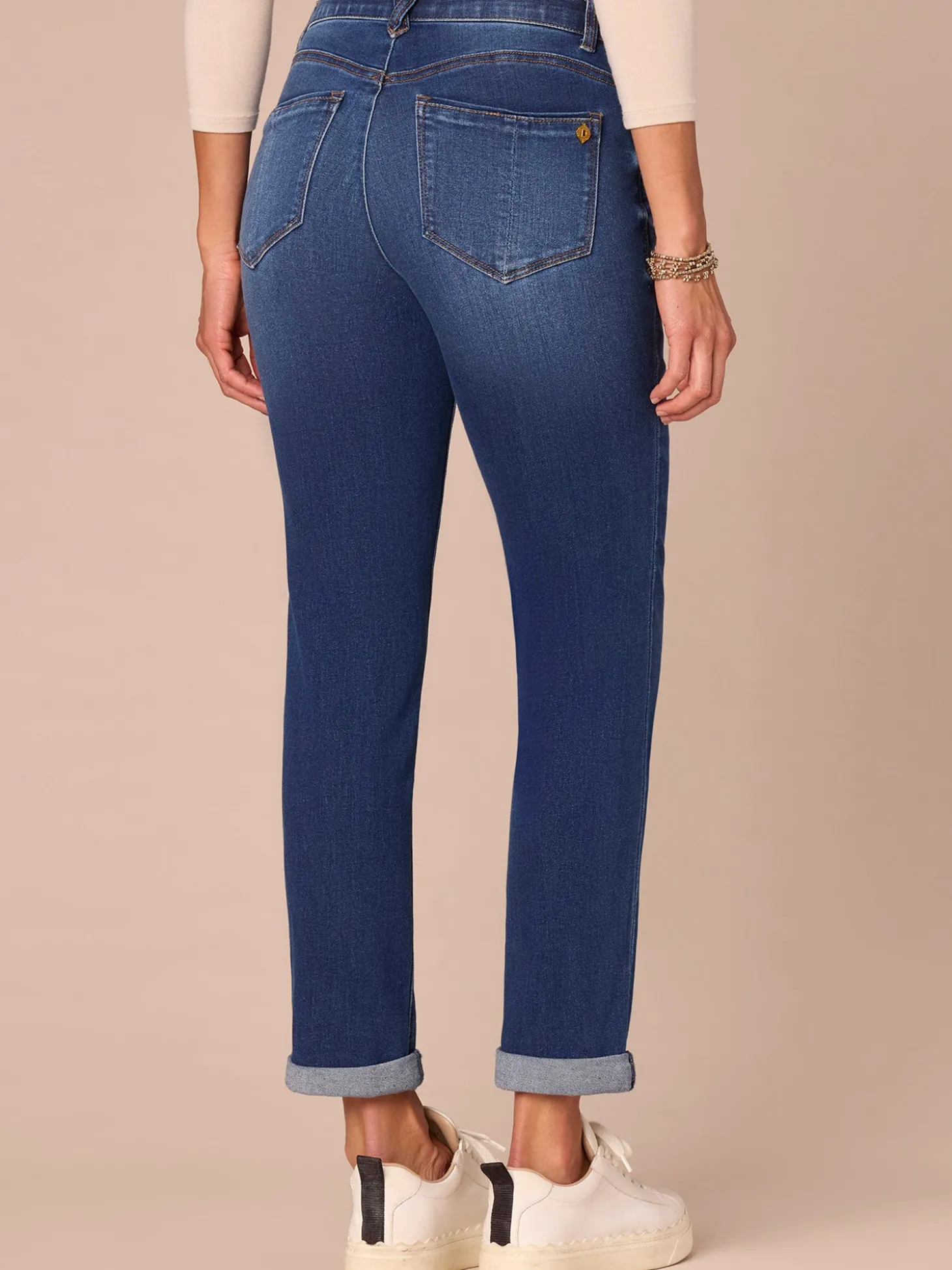 "Ab"solution® Cuffed Blue Denim Girlfriend Jean