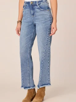 "Ab"solution High Rise Ankle Length Straight Leg Jeans with Fray Hem