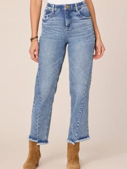 "Ab"solution High Rise Ankle Length Straight Leg Jeans with Fray Hem