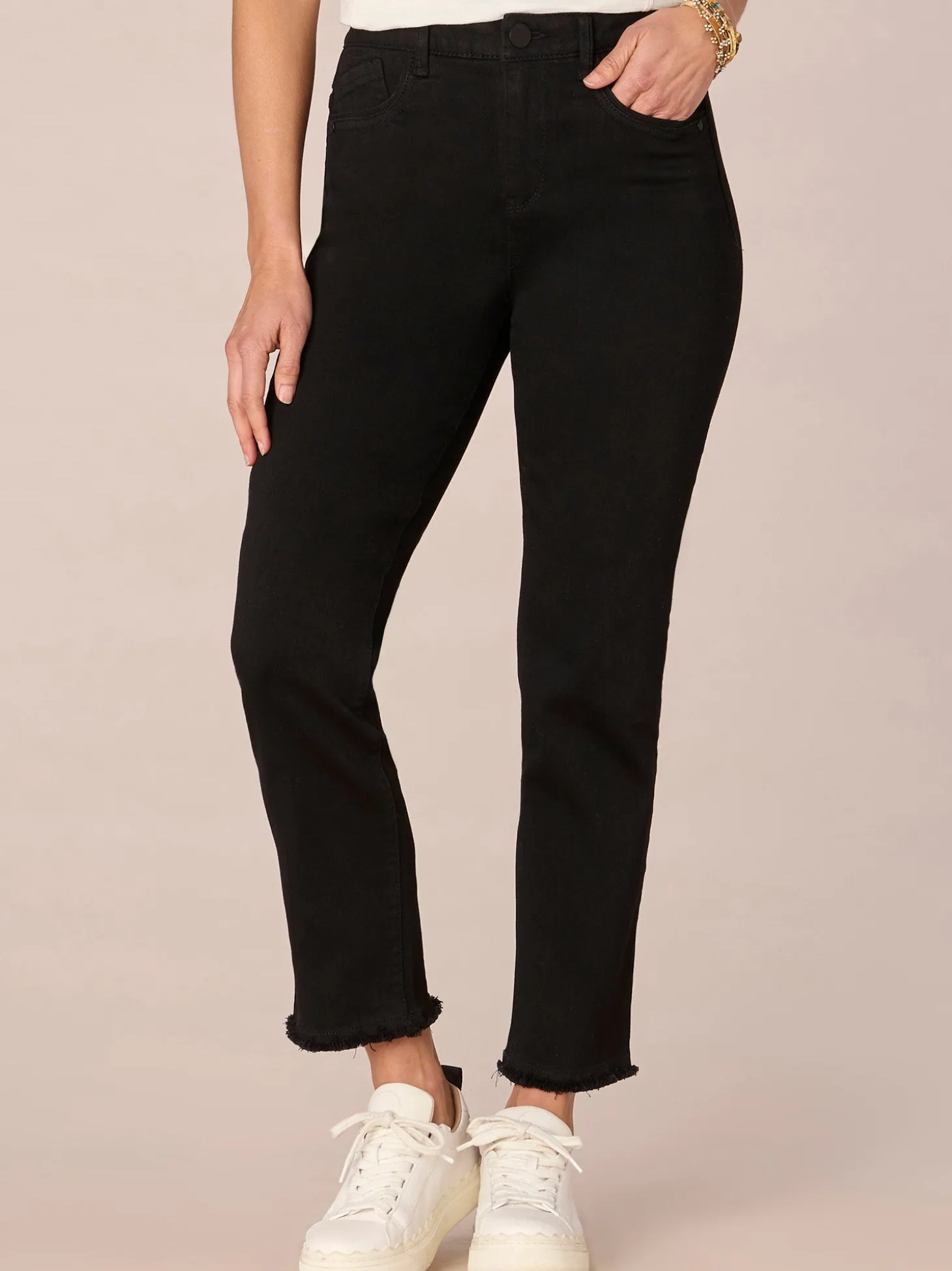 "Ab"solution High Rise Cascading "D" Pocket Slim Straight Jeans