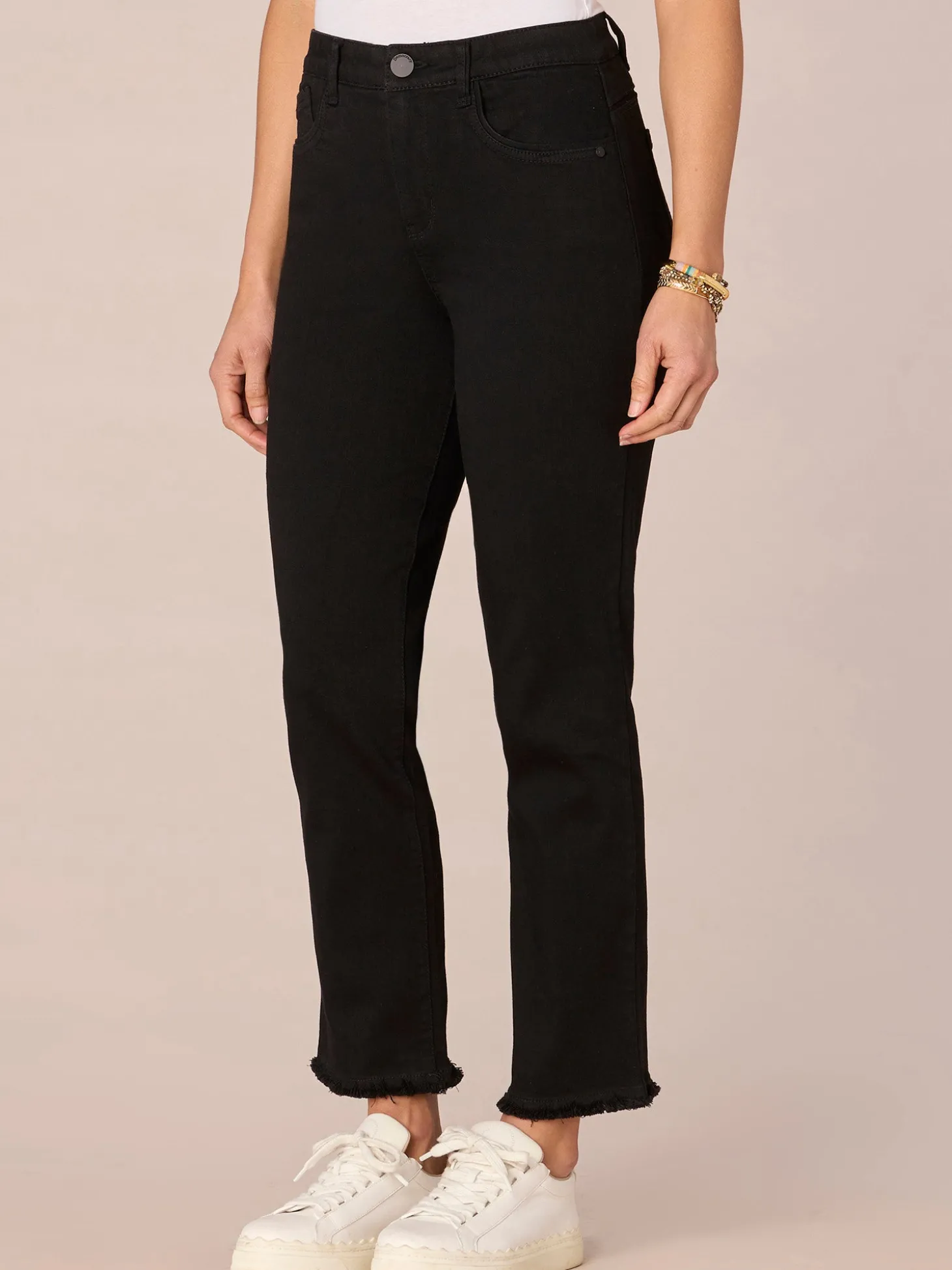 "Ab"solution High Rise Cascading D Slim Straight Petite Jeans