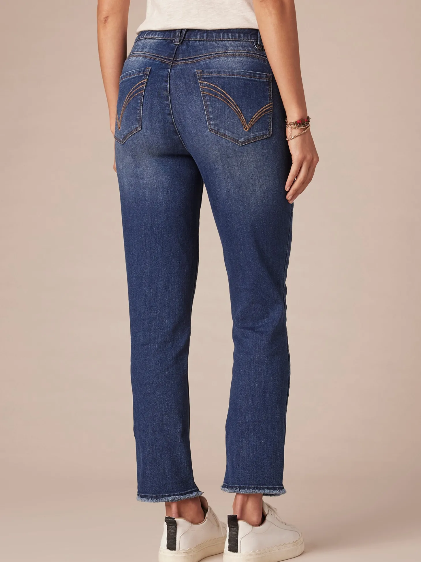 "Ab"solution High Rise Cascading Embroidered "D" Slim Straight Jean