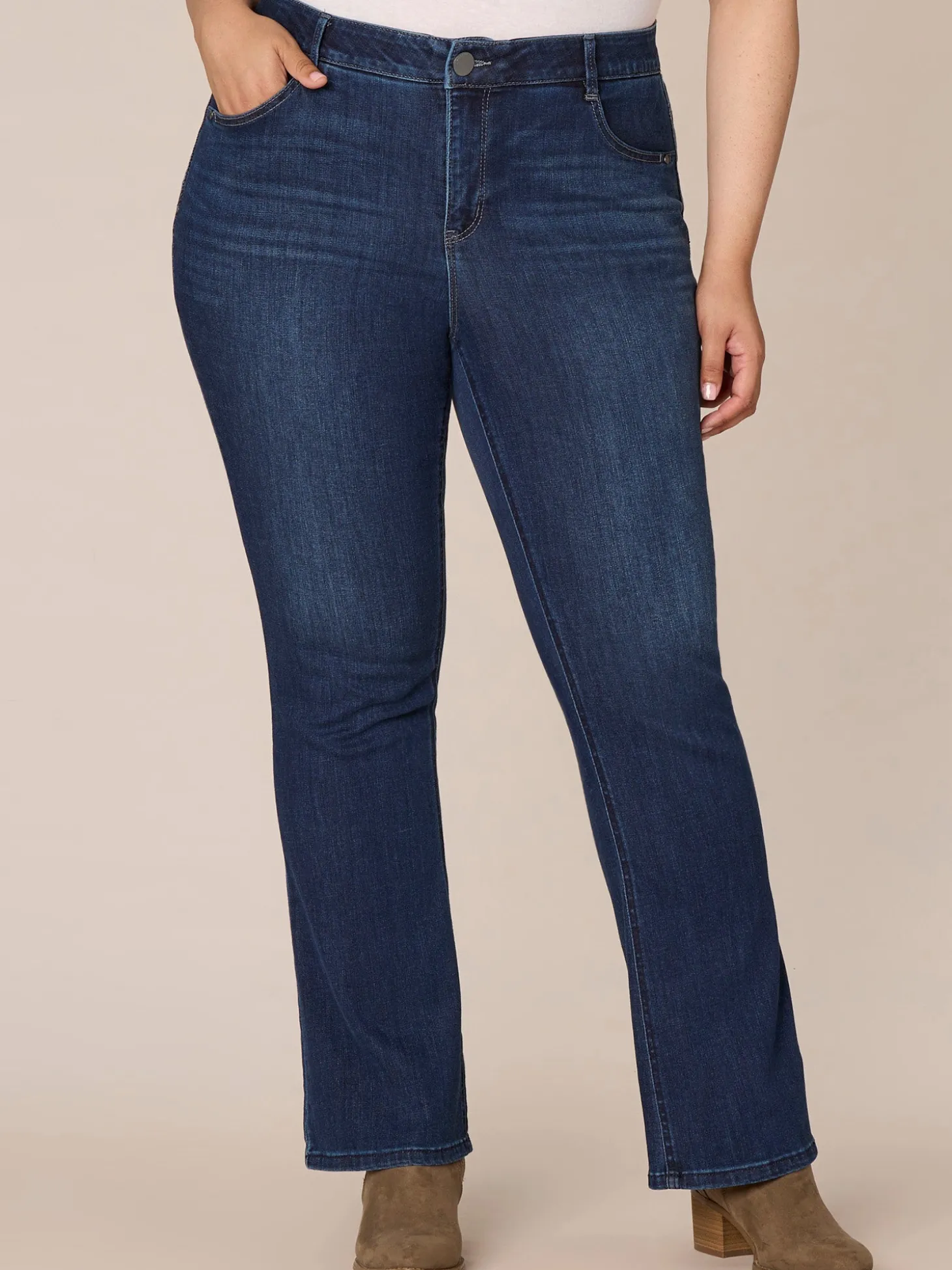 "Ab"solution High Rise Cascading "D" Itty Bitty Boot Plus Size Jeans
