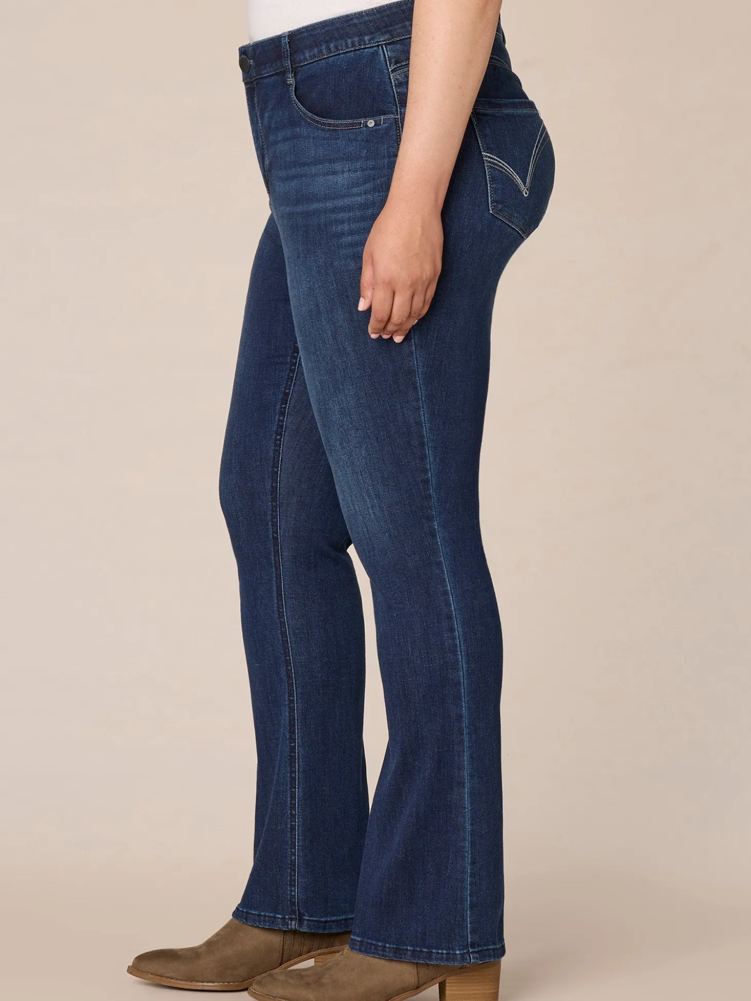 "Ab"solution High Rise Cascading "D" Itty Bitty Boot Plus Size Jeans