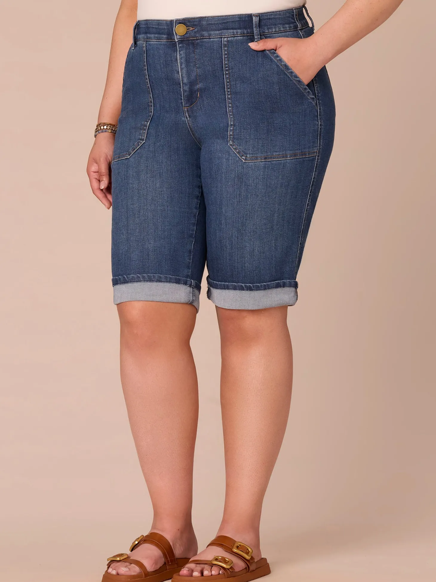 “Ab”solution® High Rise Coin Pocket Cuffed Plus Size Bermuda Shorts