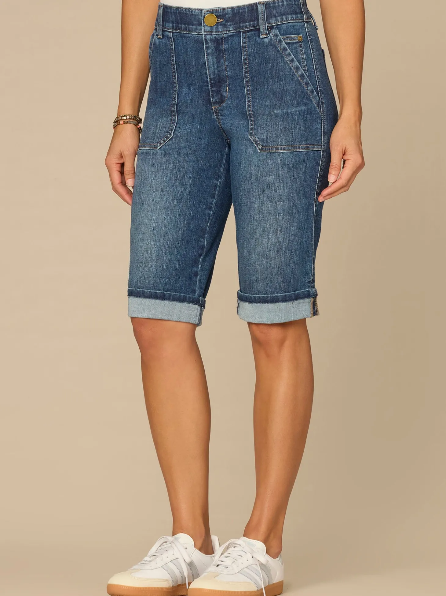 “Ab”solution® High Rise Cuffed Bermuda Shorts with Coin Pocket