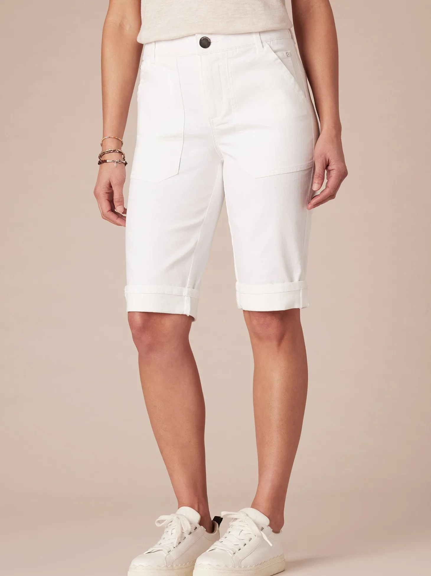 "Ab"solution High Rise Cuffed Denim Bermuda Short with Coin Pockets