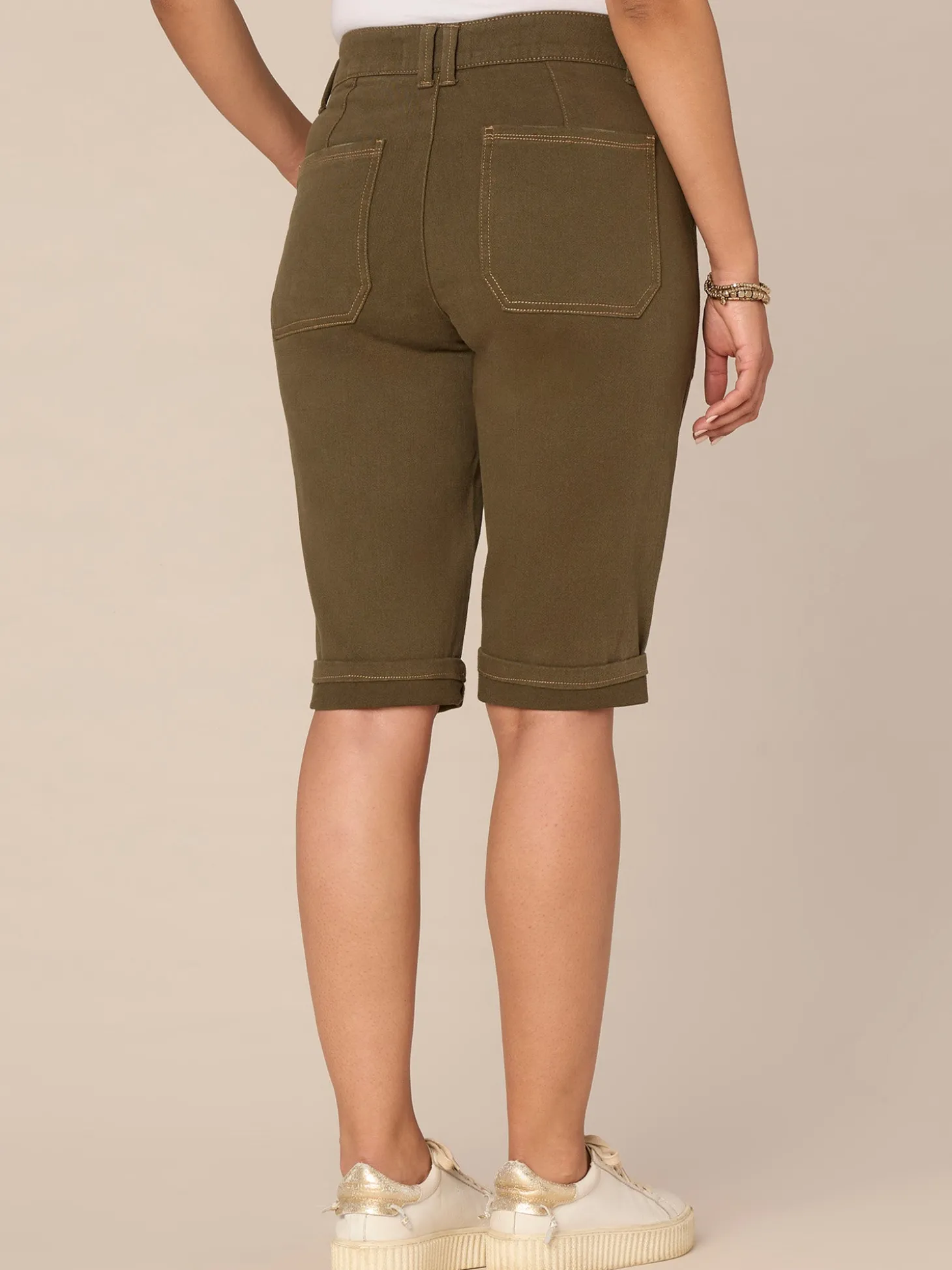 "Ab"solution High Rise Cuffed Hem Bermuda Shorts with Coin Pockets