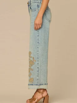 "Ab"solution® High Rise Cuffed Petite Wide Leg Jeans with Embroidery
