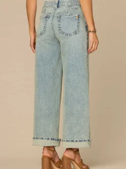 "Ab"solution® High Rise Cuffed Petite Wide Leg Jeans with Embroidery