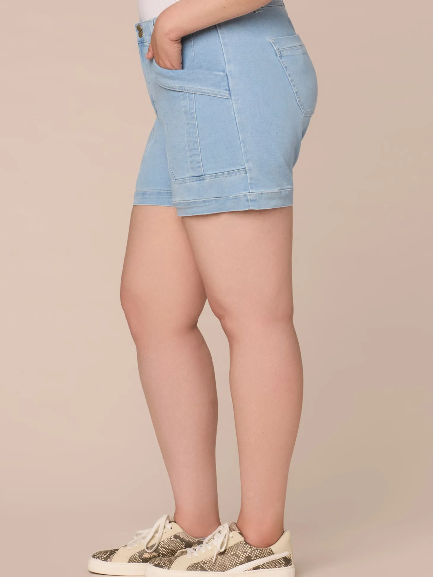 "Ab"solution High Rise Double Button Utility Plus Size Shorts