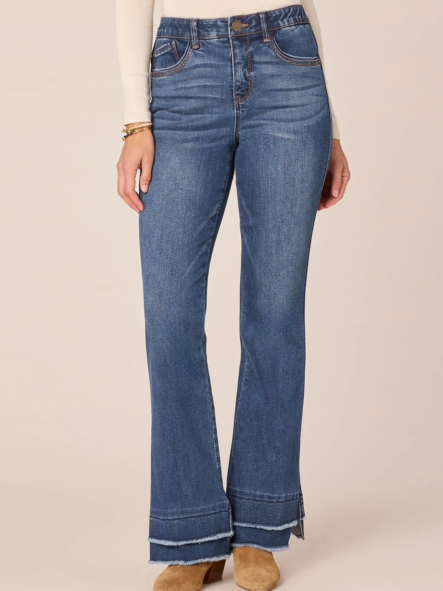 "Ab"solution High Rise Double Layer Hem Itty Bitty More Boot Jeans