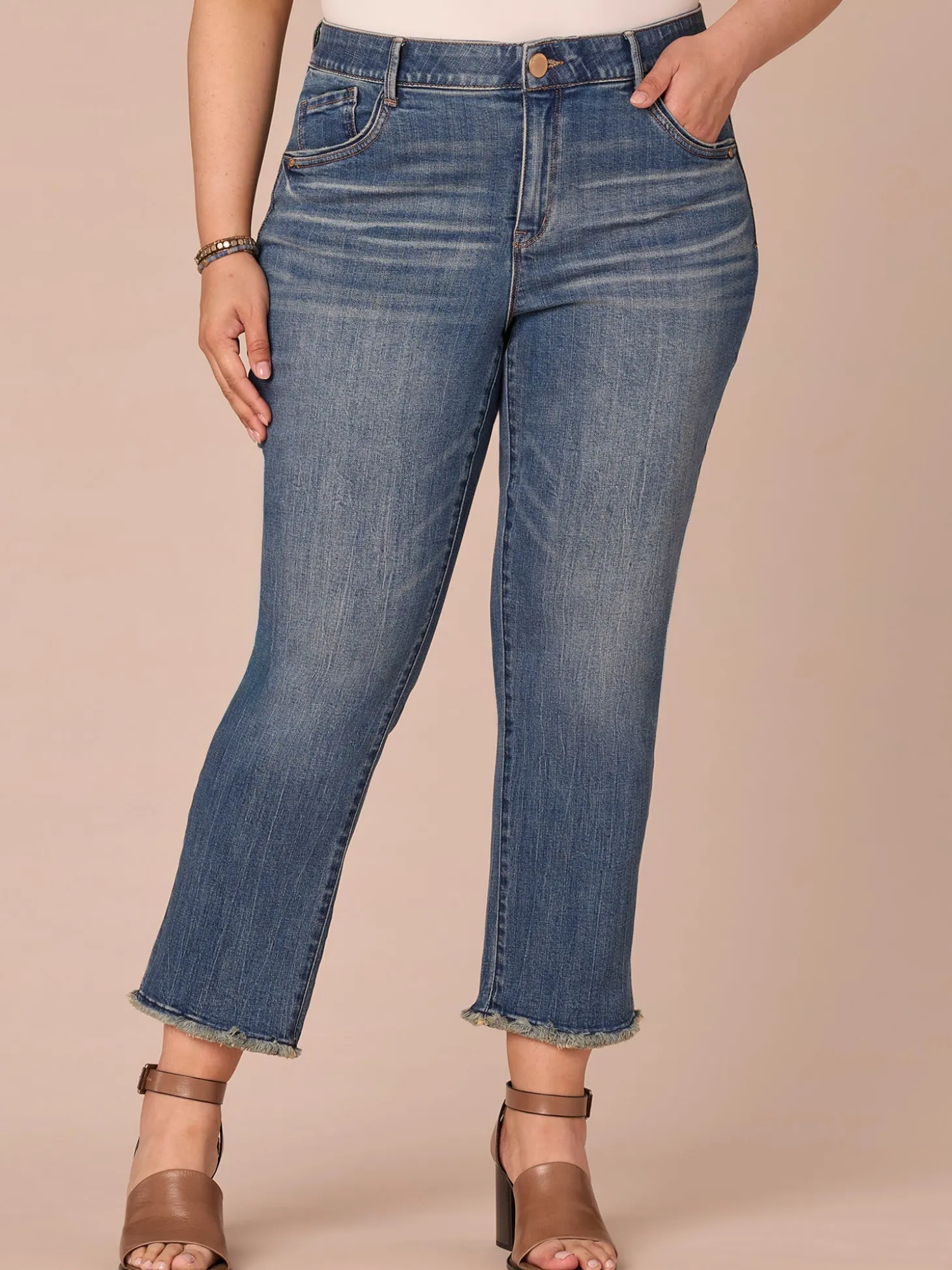 “Ab”solution® High Rise Embroidered Fray Plus Size Slim Straight Jean