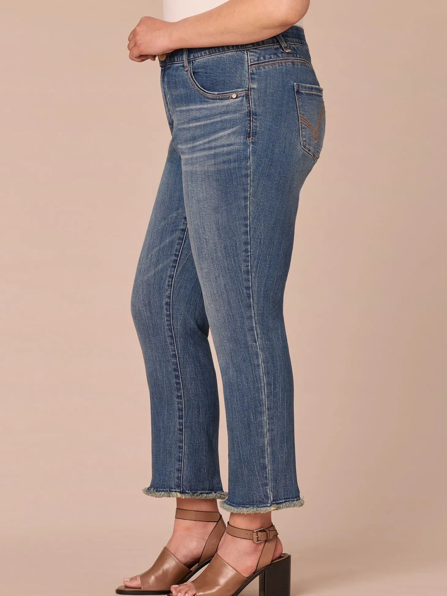 “Ab”solution® High Rise Embroidered Fray Plus Size Slim Straight Jean