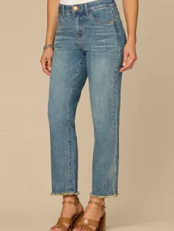 “Ab”solution® High Rise Embroidered Frayed Petite Slim Straight Jean