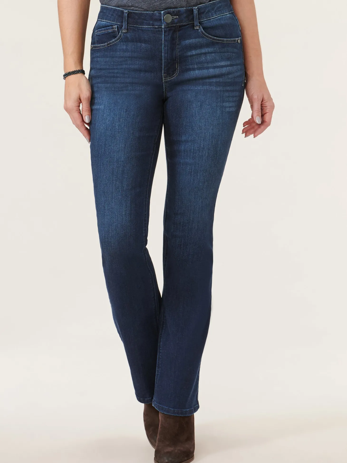 "Ab"solution® High Rise Embroidered Indigo Itty Bitty Boot Jean