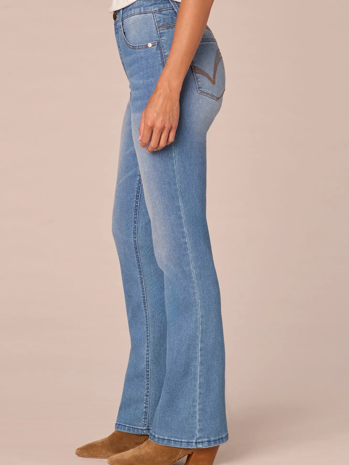 "Ab"solution High Rise Embroidered Cascading D Itty Bitty Boot Jeans