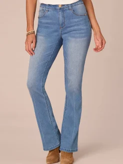 "Ab"solution High Rise Embroidered Cascading D Itty Bitty Boot Jeans