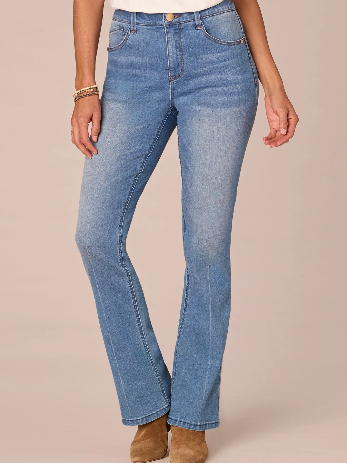 "Ab"solution High Rise Embroidered Cascading D Itty Bitty Boot Jeans