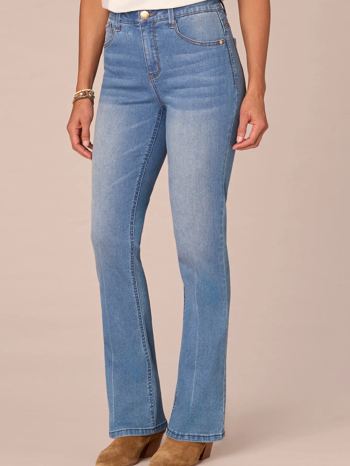 "Ab"solution High Rise Embroidered Cascading D Itty Bitty Boot Jeans