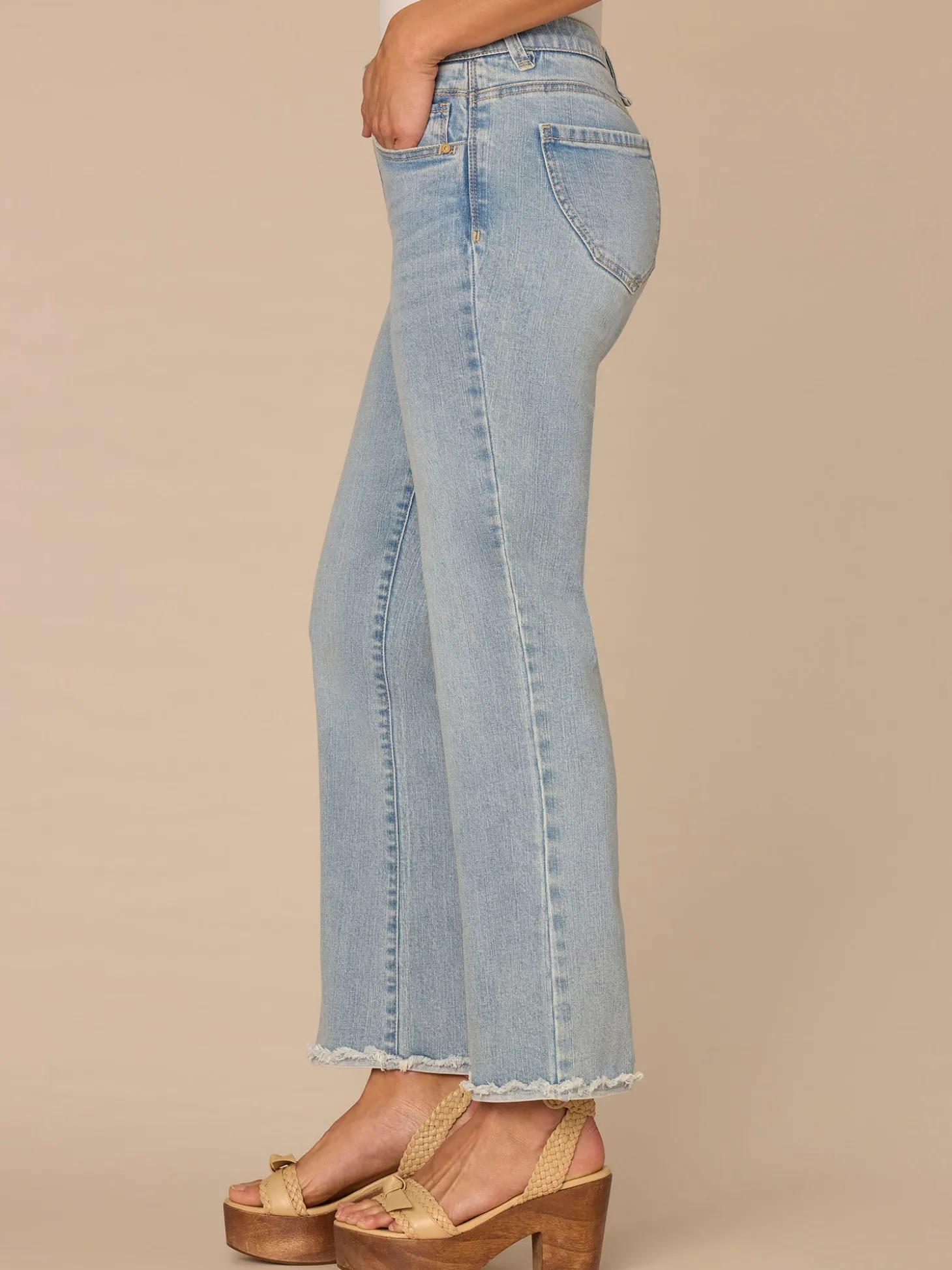 "Ab"solution® High Rise Fray Scallop Hem Petite Itty Bitty Flare Jeans