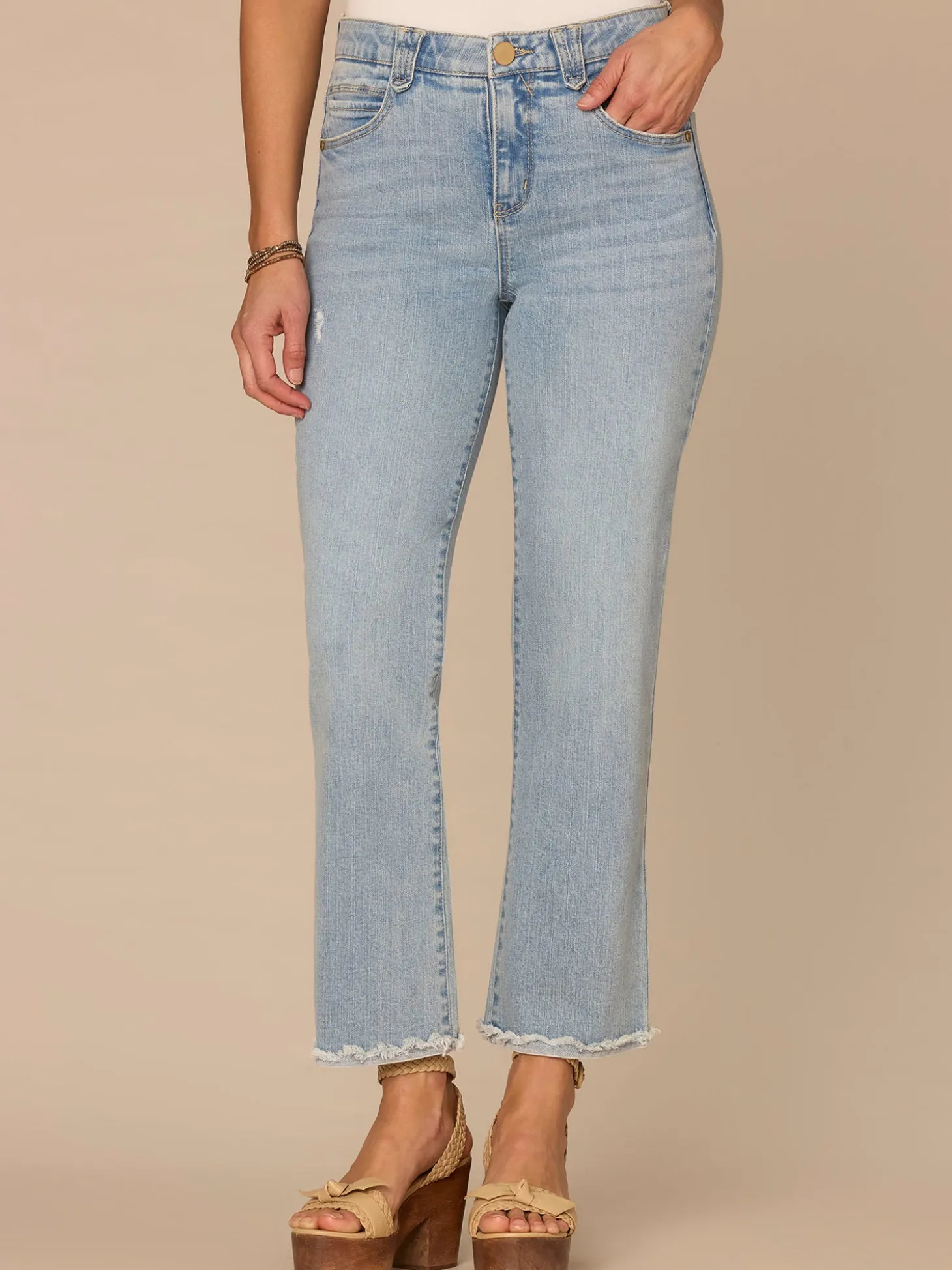 "Ab"solution® High Rise Fray Scallop Hem Petite Itty Bitty Flare Jeans
