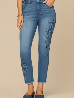 “Ab”solution® High Rise Paisley Embroidered Petite Ankle Skimmer Jeans
