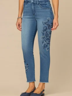 “Ab”solution® High Rise Paisley Embroidered Petite Ankle Skimmer Jeans