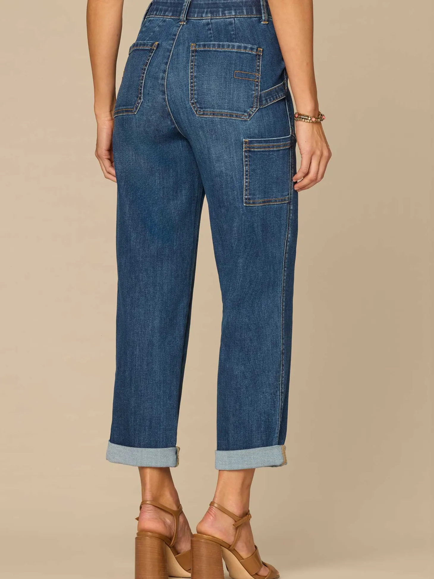 "Ab"solution® High Rise Patch Pocket Roll Cuff Utility Jeans