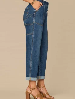 "Ab"solution® High Rise Patch Pocket Roll Cuff Utility Jeans