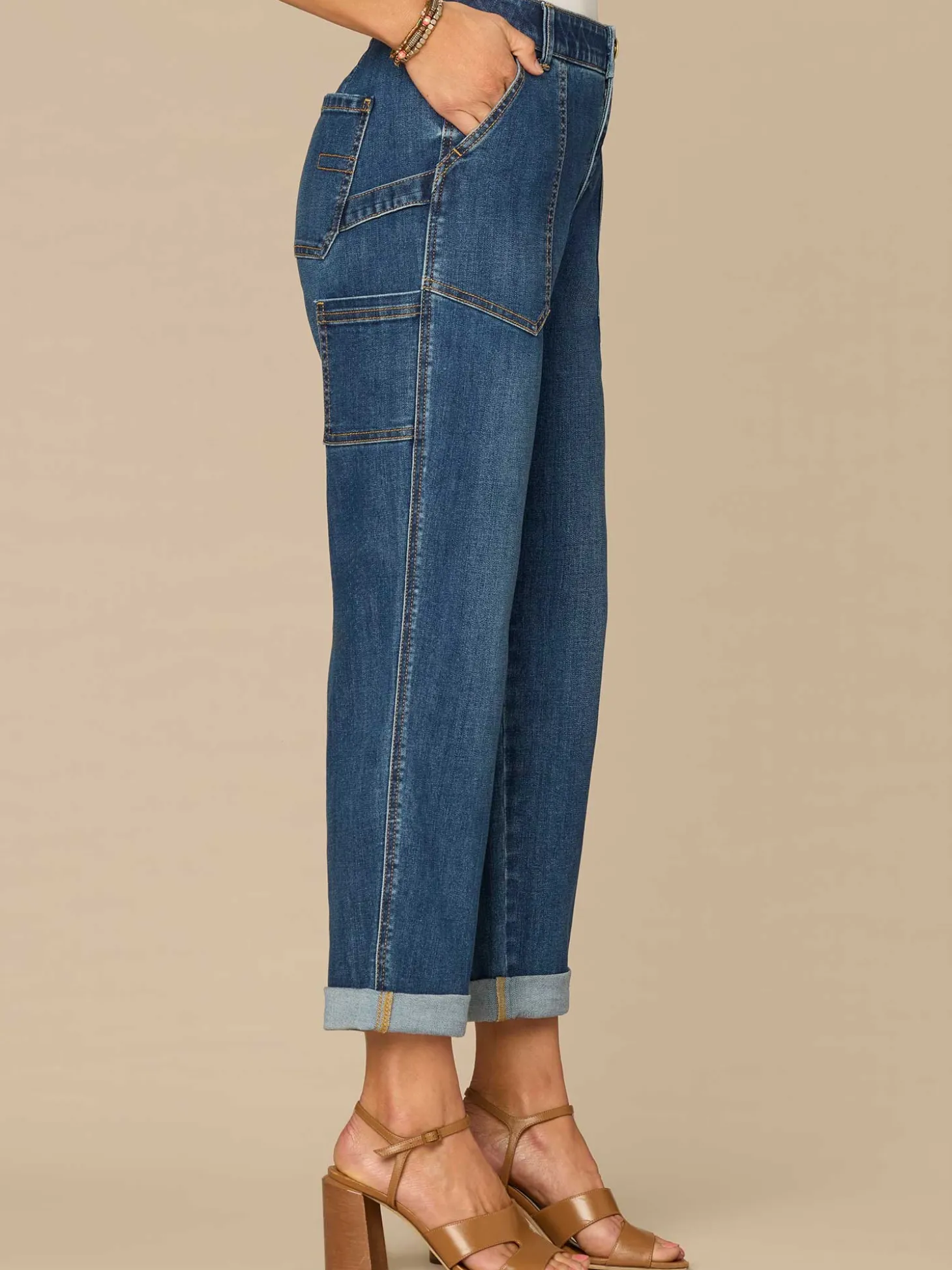 "Ab"solution® High Rise Patch Pocket Roll Cuff Utility Jeans