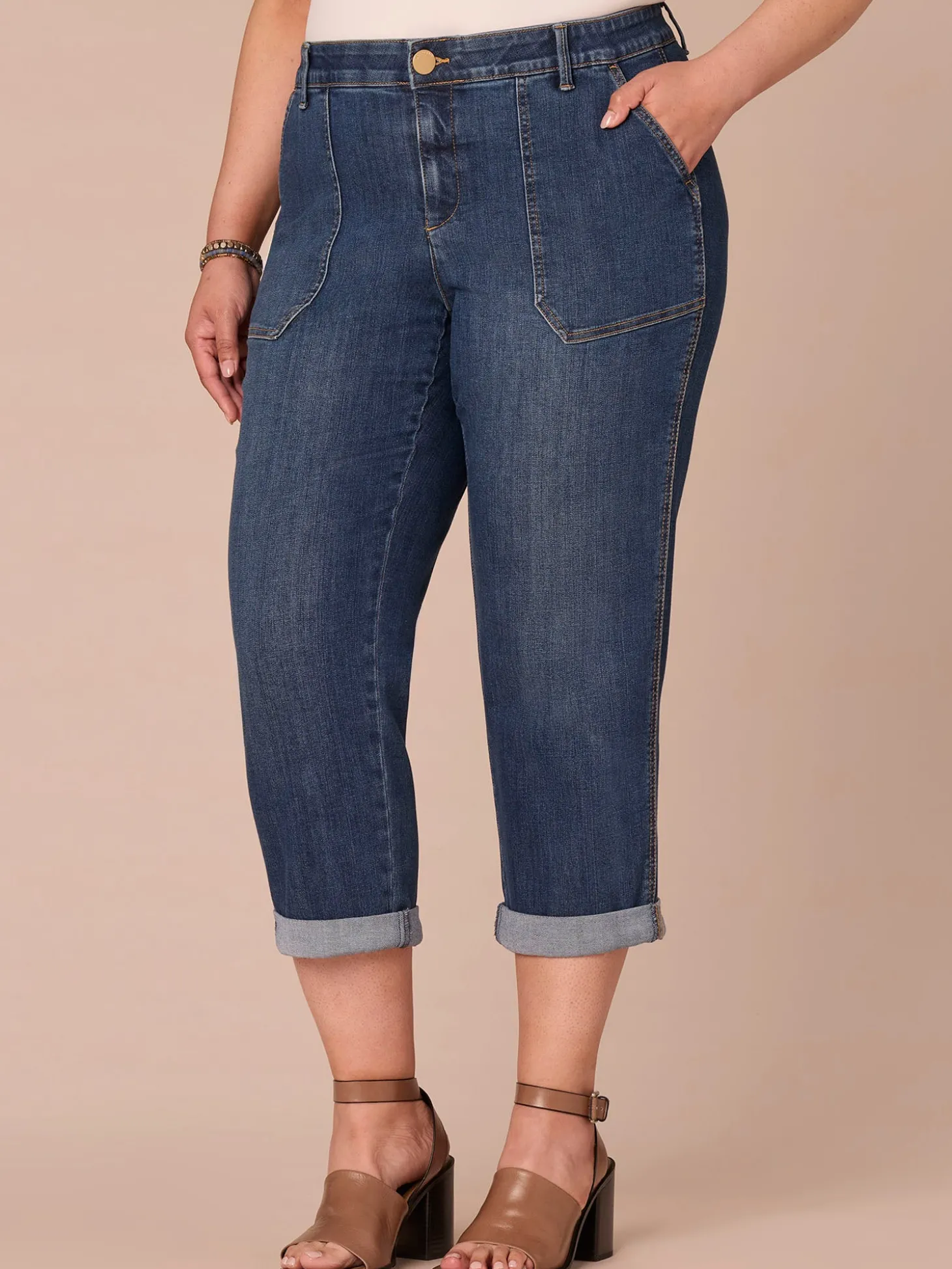 "Ab"solution® High Rise Patch Pocket Roll Cuff Plus Size Utility Jeans