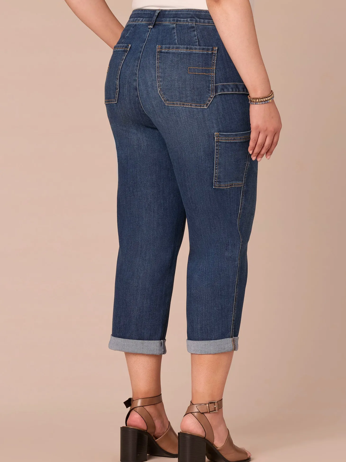 "Ab"solution® High Rise Patch Pocket Roll Cuff Plus Size Utility Jeans