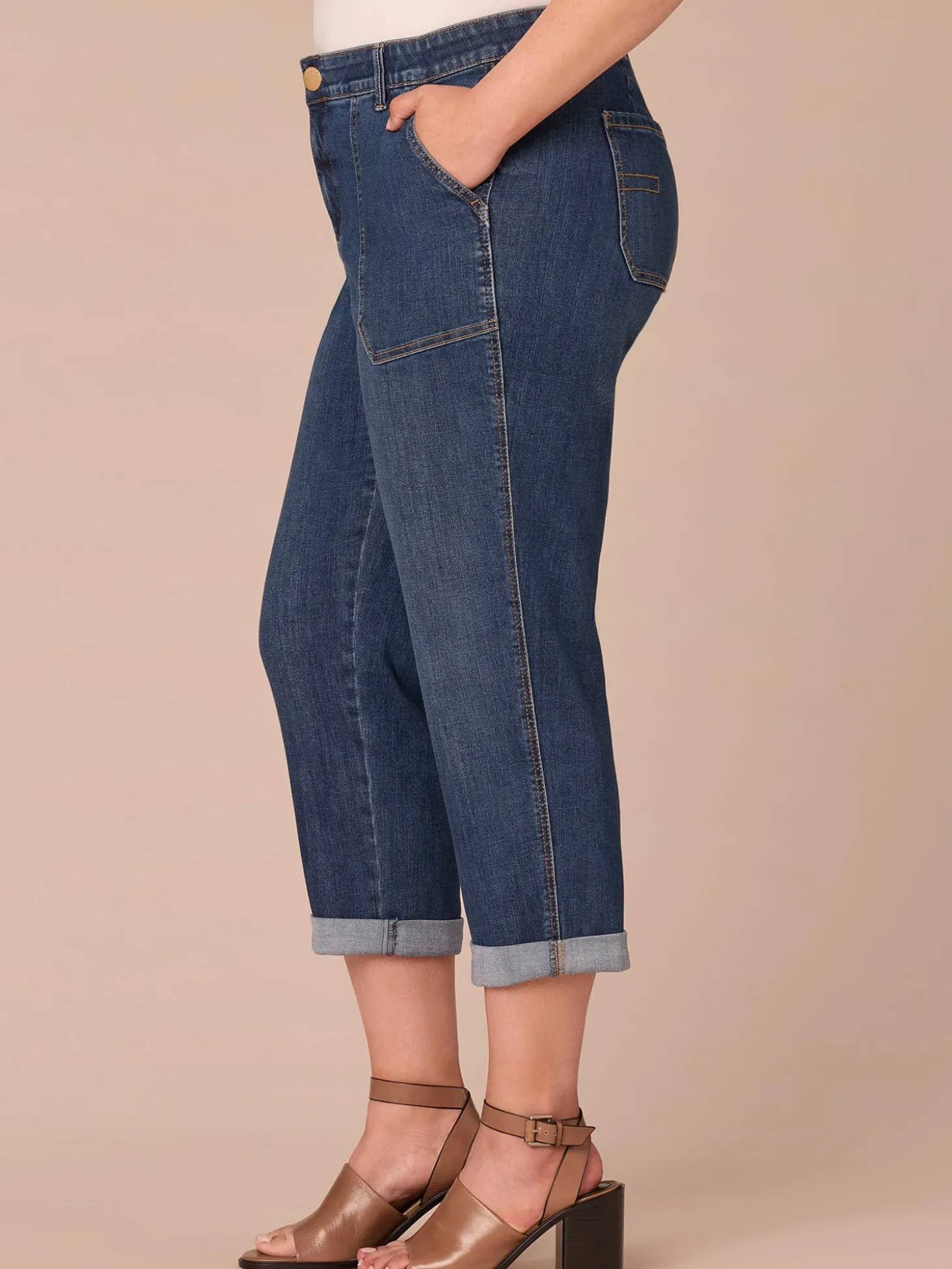 "Ab"solution® High Rise Patch Pocket Roll Cuff Plus Size Utility Jeans