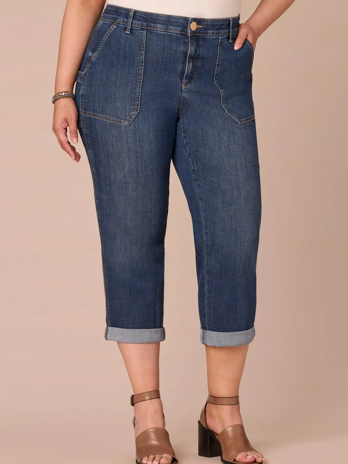 "Ab"solution® High Rise Patch Pocket Roll Cuff Plus Size Utility Jeans