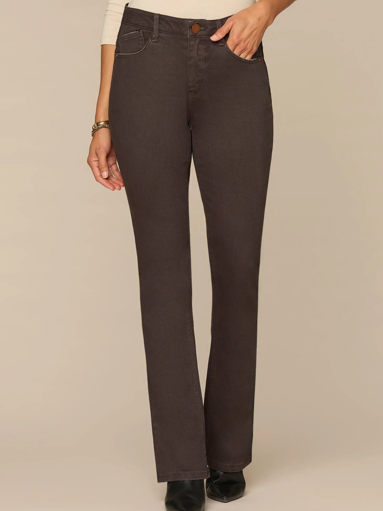 "Ab"solution® High Rise Petite Itty Bitty Boot Pants with Rhinestones