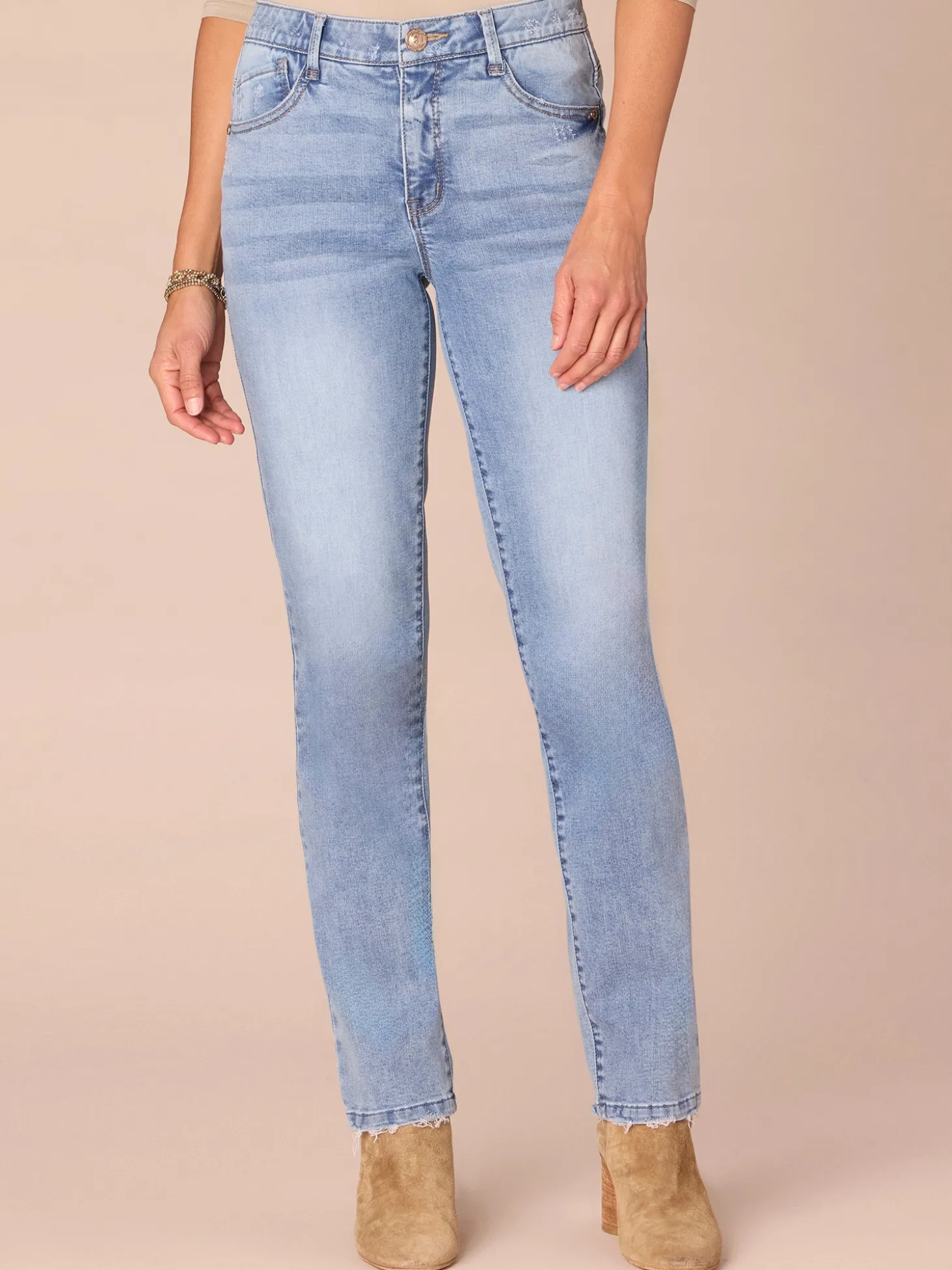 "Ab"solution® High Rise Petite Vintage Wash Straight Leg Jeans