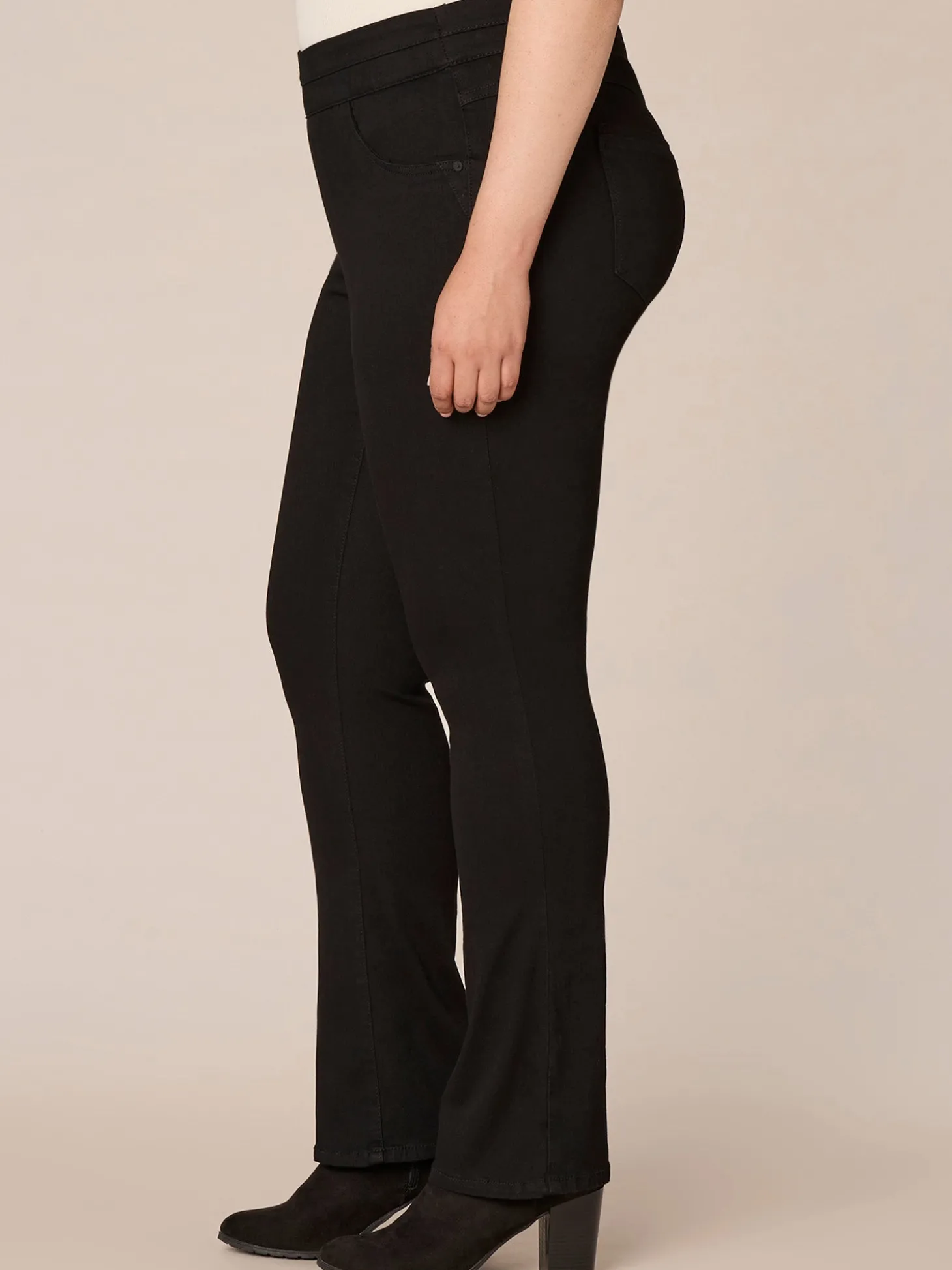 "Ab"solution High Rise Pull On Itty Bitty Boot Glider Plus Size Jeans
