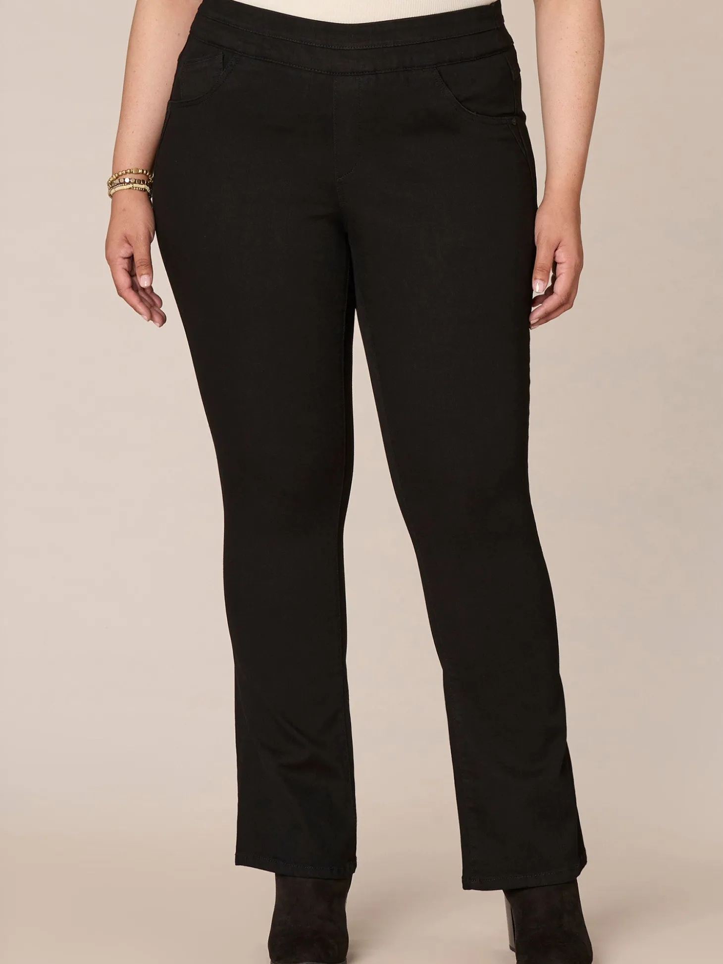 "Ab"solution High Rise Pull On Itty Bitty Boot Glider Plus Size Jeans