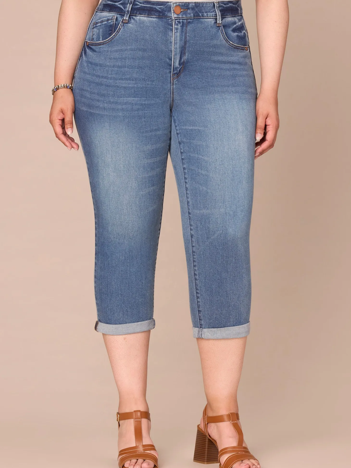 "Ab"solution High Rise Rope Embroidered Plus Size Modern Capri Jeans