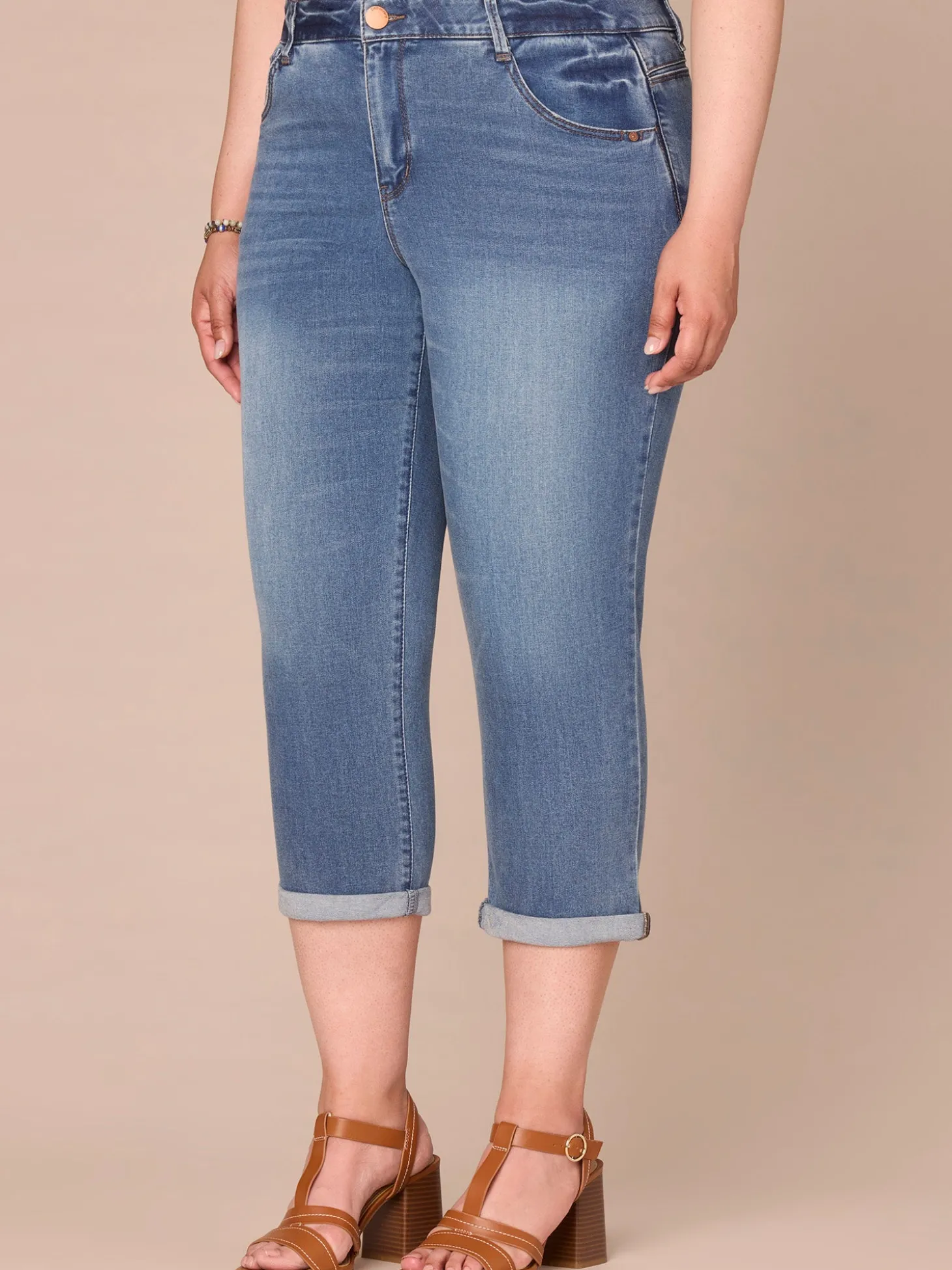 "Ab"solution High Rise Rope Embroidered Plus Size Modern Capri Jeans